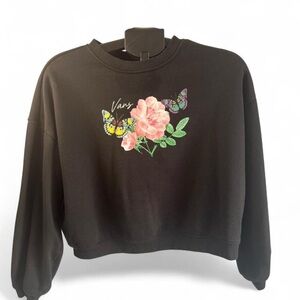 Vans Black Sweatshirt with Floral and Butterfly Design